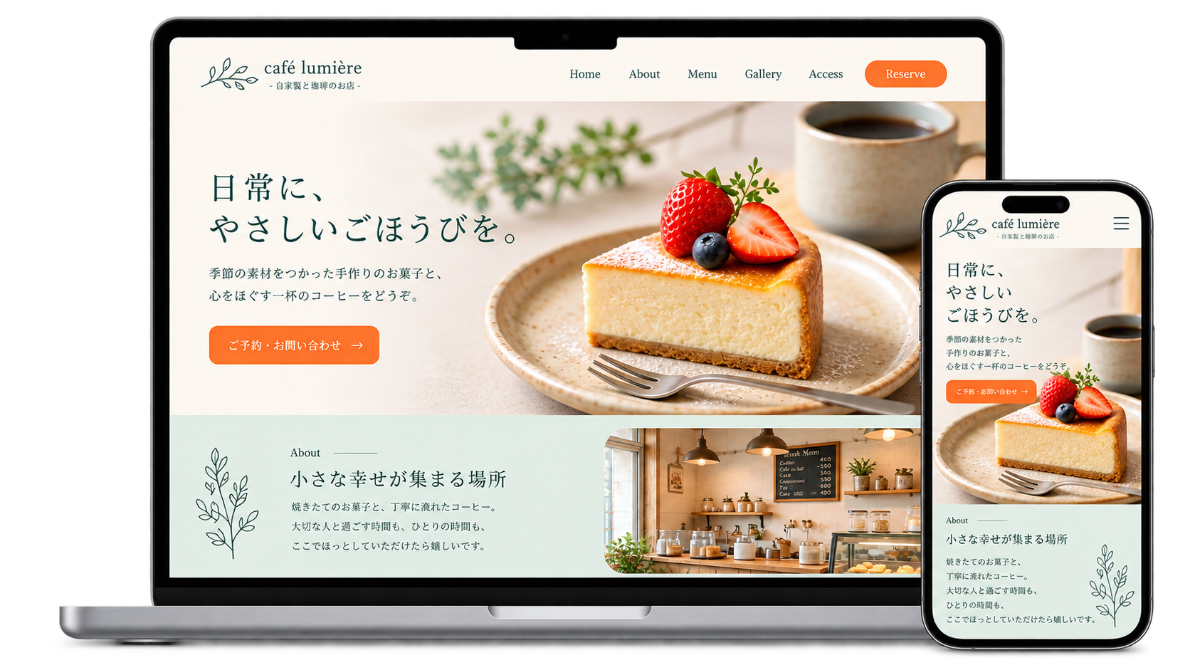 カフェサイトのPC・スマートフォン表示イメージ